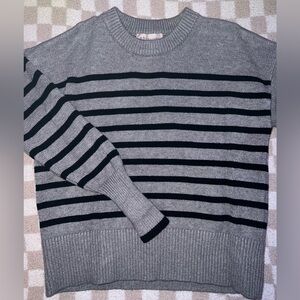 Philosophy Gray and Black Striped Crewneck Sweater